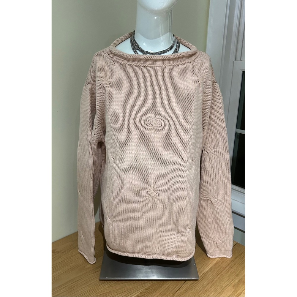 Blue Willi's Women's Cable Knit Sweater Size L Neutral color roll collar Denmark